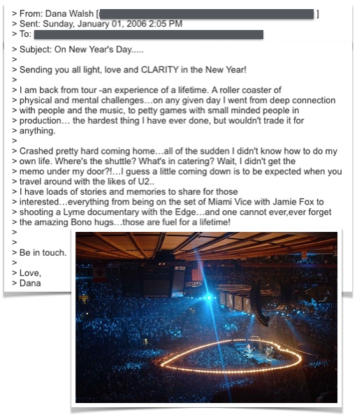 Dana Walsh U2 Lyme Tour Email 6 (New Years) Under Our Skin